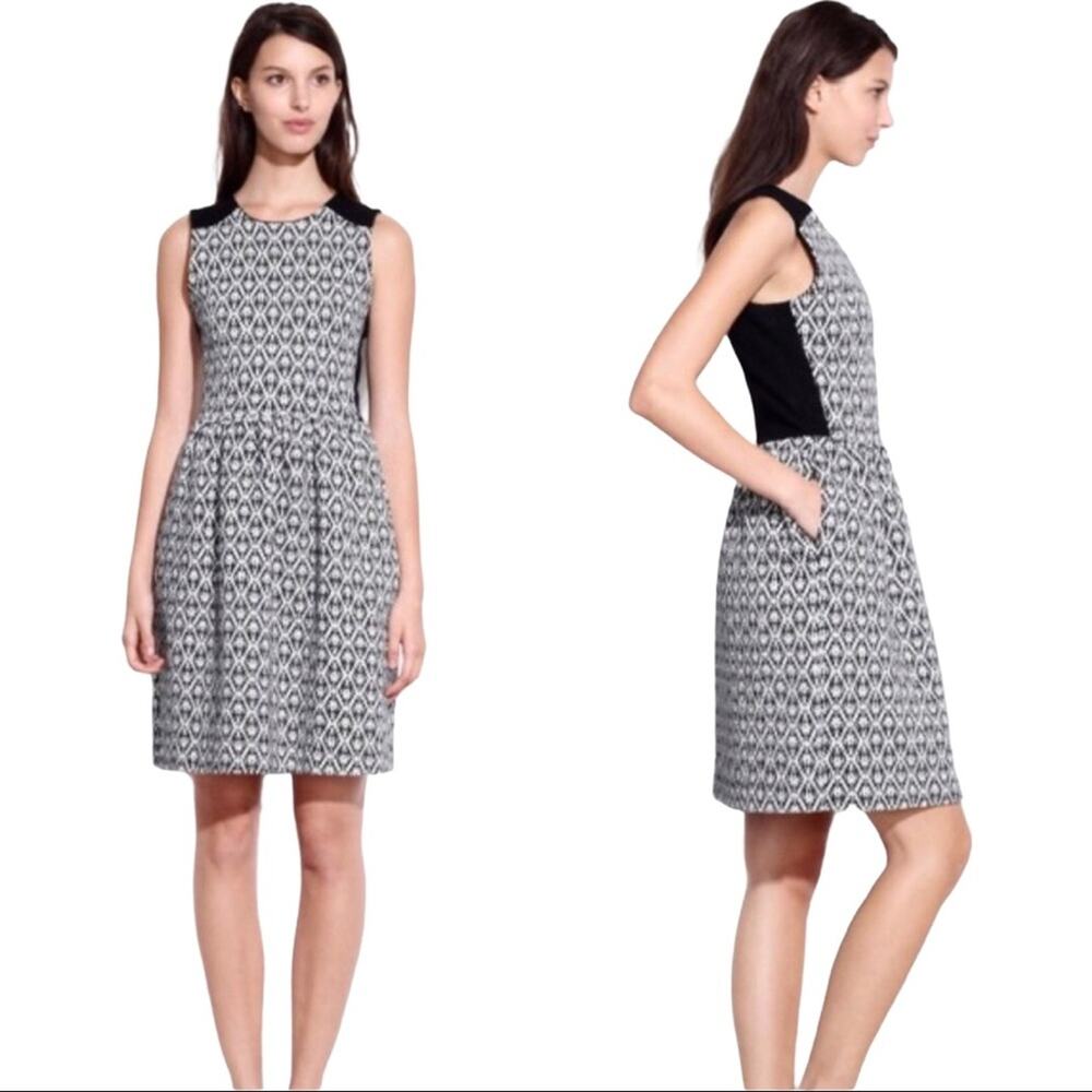 Madewell Black & White Dress Diamond Jacquard Sleeveless Knee Length